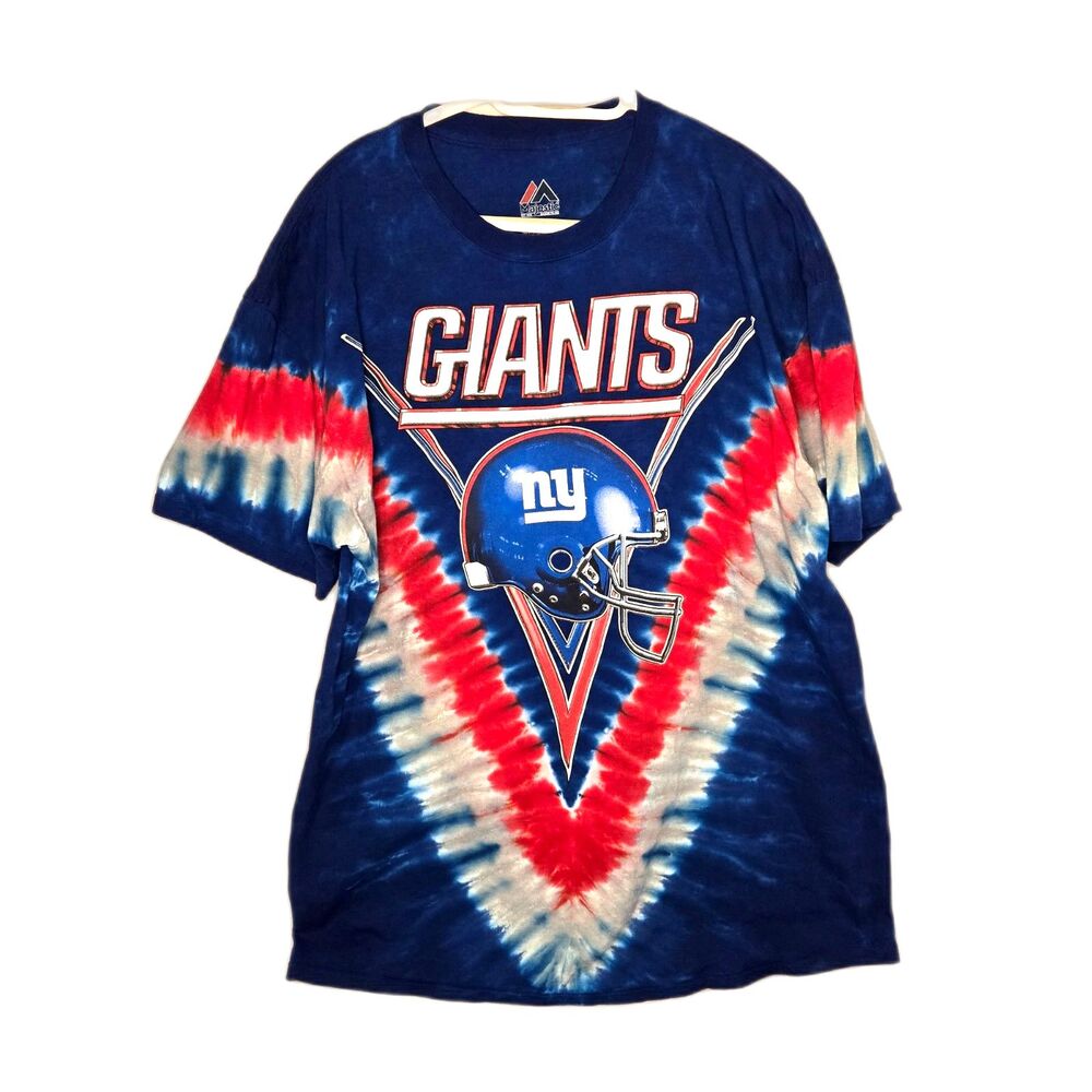 New York Giants NFL Tie Dye Graphic T-Shirt | Majestic Men's Size XXL | Blue/Red